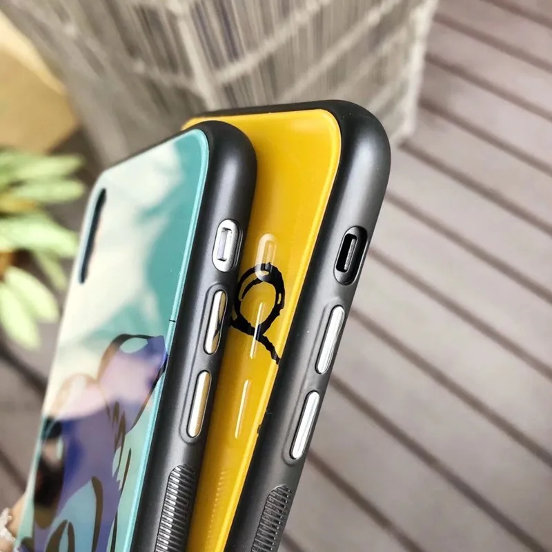 Blue-ray Tempered Glass Phone Case For iPhone XS MAX XR X Pooh Stitch Cute Cartoon TPU Back Cover 7 8 6 6s Plus |