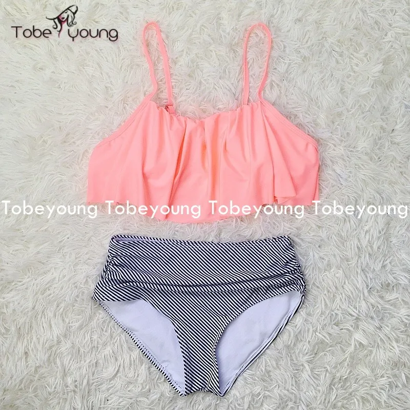 2017 Новый Высокой Талией Купальники Женщины Оборками Бинты Бикини Установить Пуш
