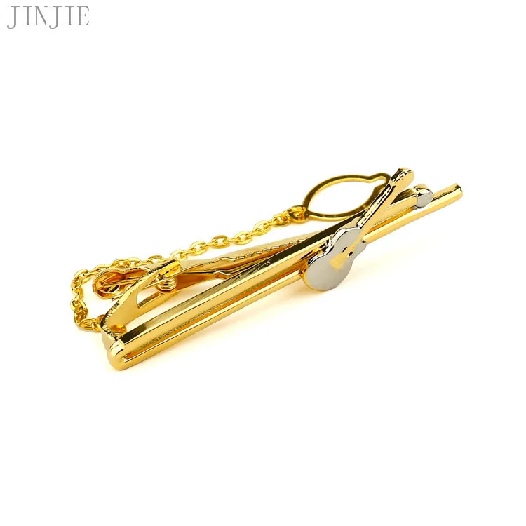 Мужской зажим для галстука золотого цвета в форме гитары ювелирное украшение