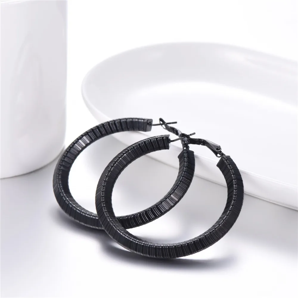 U7 Simple Earrings Round Circle 25mm / 40mm Three Color Trendy Design New Hoop Female Earring Jewelry Party Gift For Women E1014