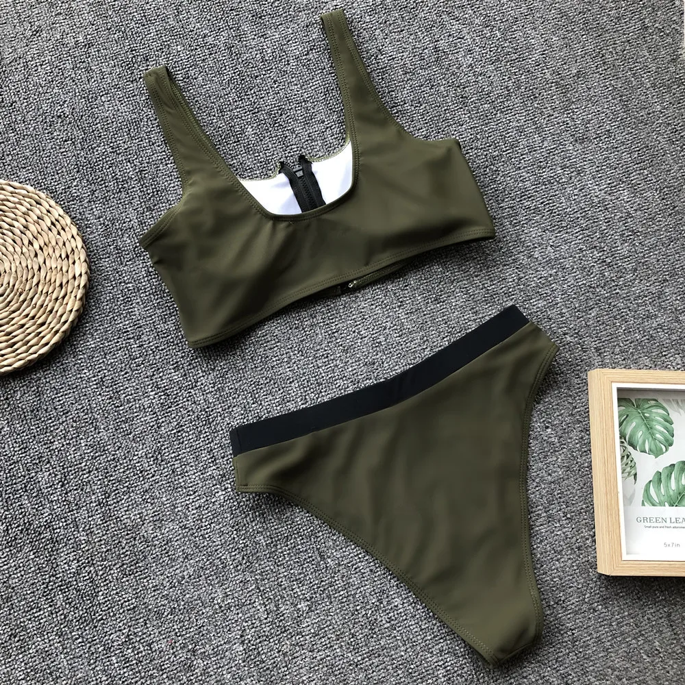 New Sexy Zipper Bikinis Women Push Up Vest Bikini Set High Cut Bathing Suit Swimwear Waist Swimsuit Biquini Maillot De Bain |