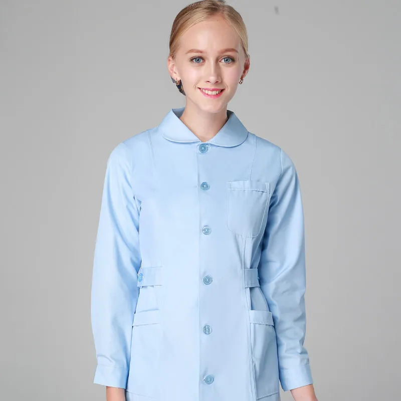 Blue Long Sleeve 2 Униформа медсестры длинный халат для женщин Зимний костюм медика куртка полная длина поли хлопковое для спа косметолога ветеринарная Рабочая одежда - Цвет: Blue Long Sleeve 2