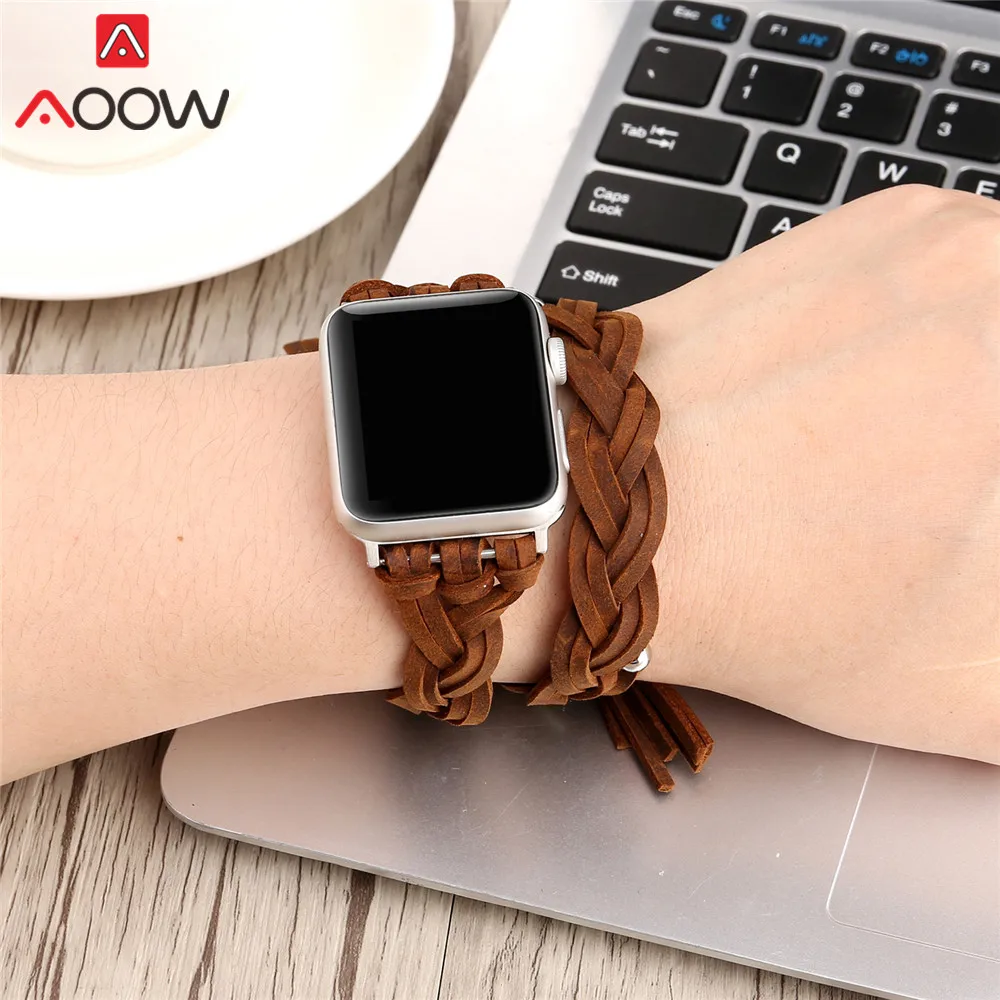Ремешок для часов плетеный из кожи Apple Watch 1 2 3 4 40 44 38 42 мм|Ремешки часов| |