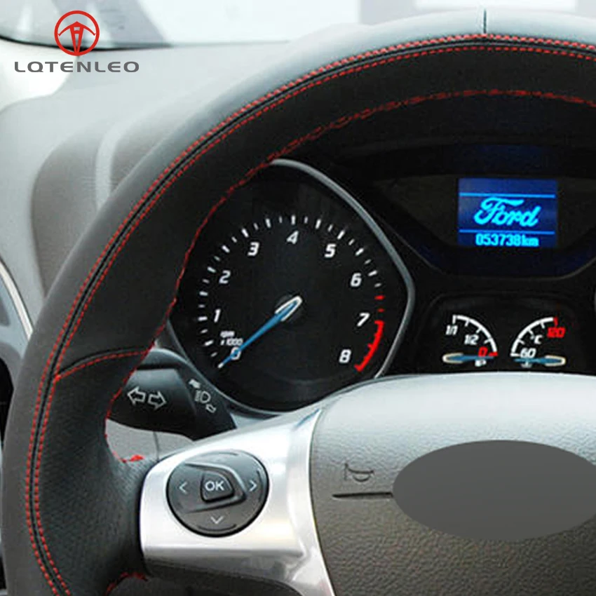 LQTENLEO черный кожаный замшевый чехол на руль для Ford Focus 3 2011- C-MAX 2011- Transit 2013 KUGA 2013