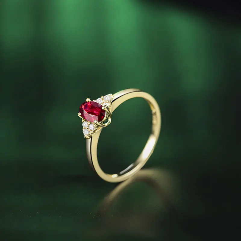 LOVERJEWELRY современная мода 4x6 мм овальные натуральные рубиновые кольца в 18Kt желтое