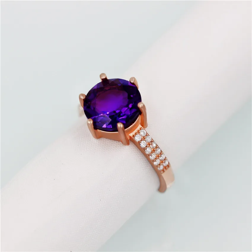 Женское фиолетовое кольцо с аметистом Almei 2.5ct ювелирное изделие розового золота