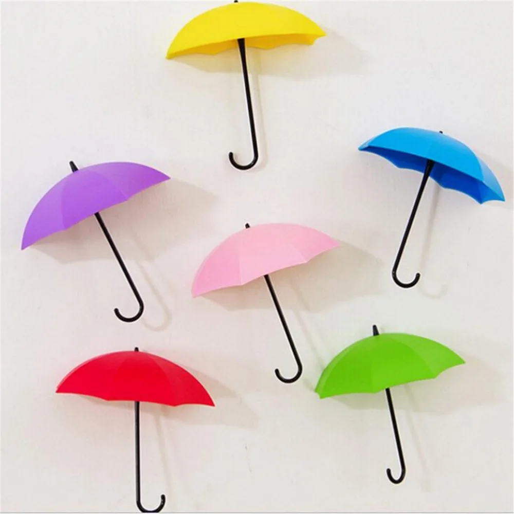 3Pcs/lot Umbrella Shape Clip Holders Cute Self Adhesive Wall Door Keys Clips School Office Sticky Holder Home Supplies |
