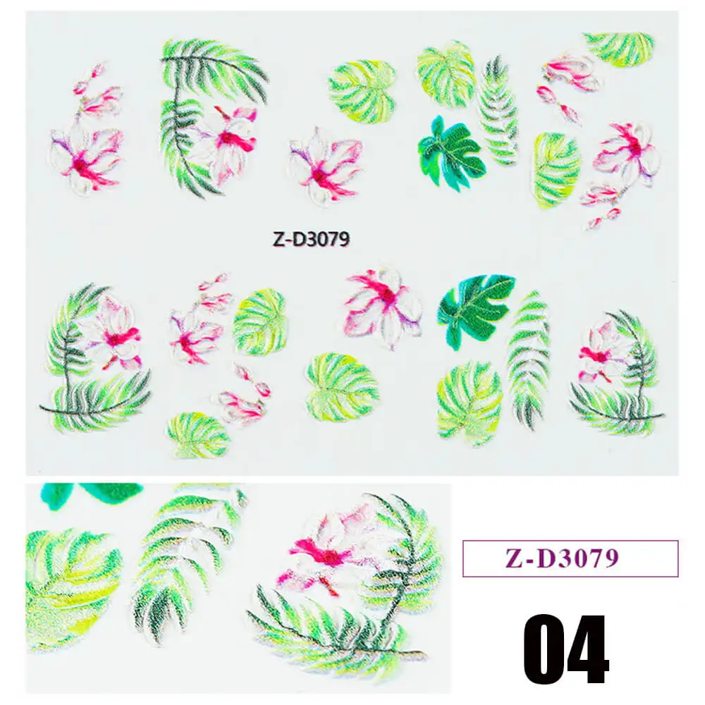 04 1pc 5D Acrylic Engraved Flower Nail Sticker Embossed Flower Water Decals Empaistic Nail Water Slide Decals 22 Styles DIY Nail Ar - Цвет: 04