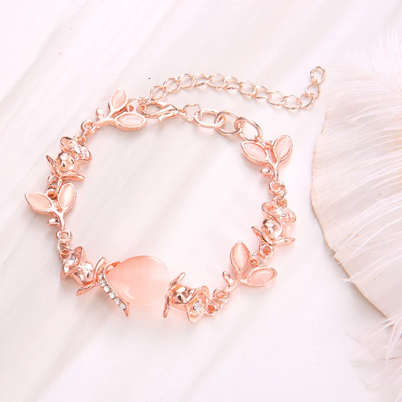 1 шт. Изысканный милый женский браслет цепочка с цветком розы капли воды Кристалл