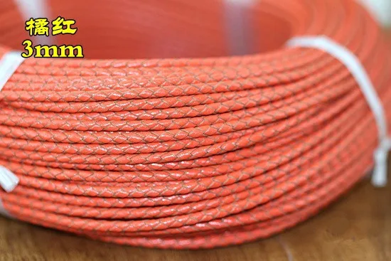 Orange Red 2 метра разноцветная 3 мм круглая натуральная Плетеная кожа Ювелирный шнур коровья кожа Веревка DIY модное ожерелье браслет фурнитура - Цвет: Orange Red