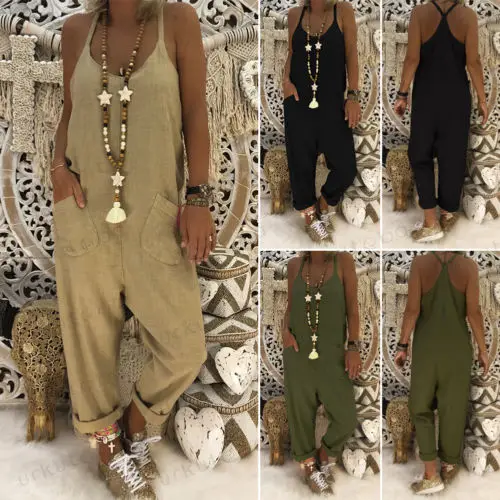 Женский комбинезон из хлопка и льна на бретелях комбинезоны свободные брюки