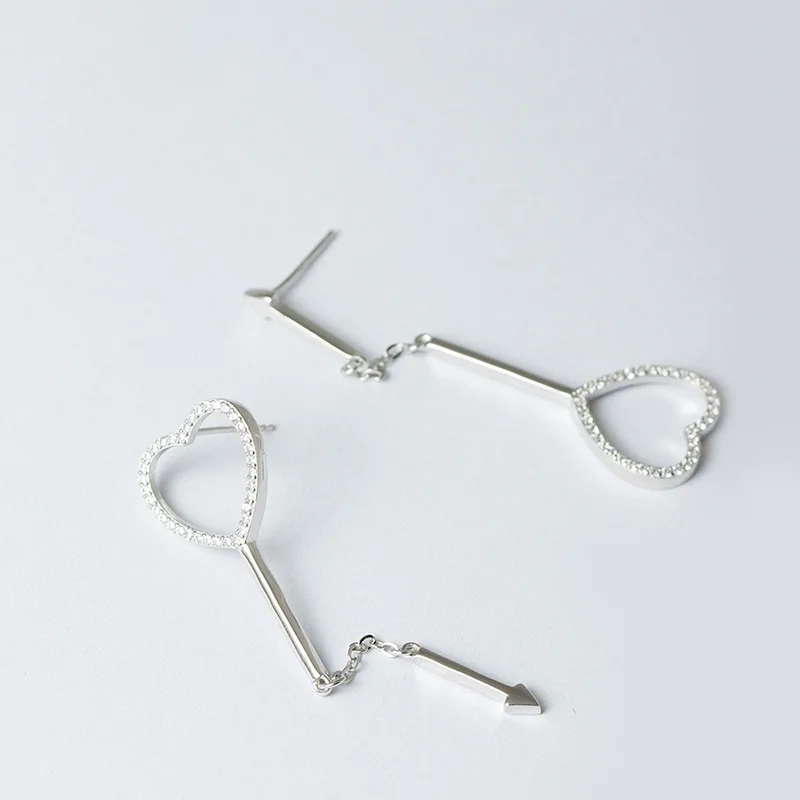 heart arrow cz asymmetric earrings 100% 925 Sterling silver Jewelry fashion Hypoallergenic Stud for women girl gift | Украшения и
