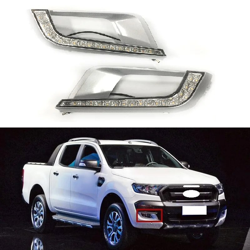 Светодиодный ные дневные ходовые огни DRL, подходят для Ranger 2015, 2016, 2017, 2018, 2, левая и правая сторона, белые, DRL желтые поворотные сигнальные светильник пы, противотуманные фары