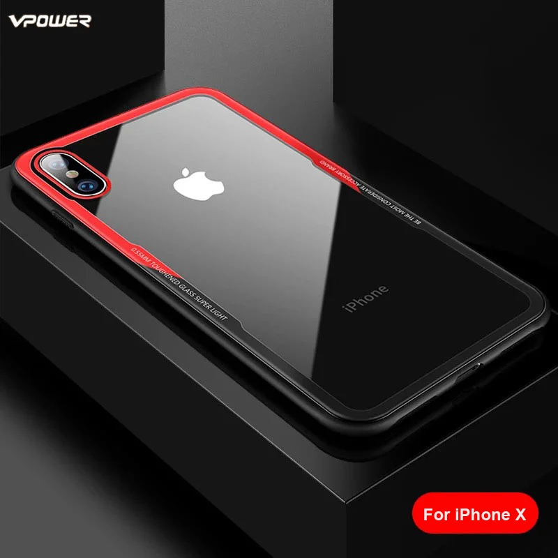 Vpower чехол из закаленного стекла для iPhone X задняя крышка роскошный гибридный