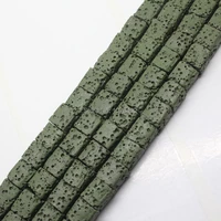 mini order is 7 8mm deep green volcanic lava stone square loose beads 15