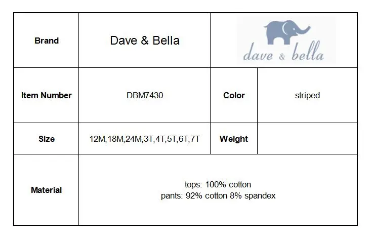 Dave bella/летние комплекты одежды в полоску для детей младенцев, костюм детская одежда высокого качества наряды для девочек DBM7430