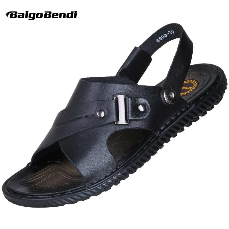 Новинка Мужские сандалии из натуральной кожи летние уличные шлепанцы в римском