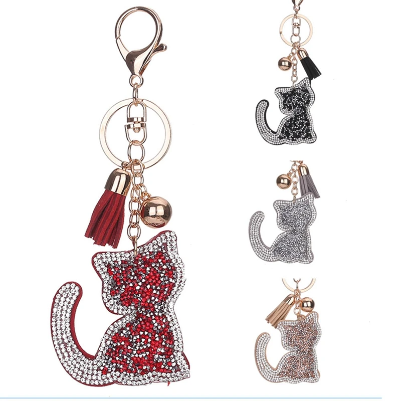 Красивая цепочка для ключей в форме кошки ручная сумка подвеска двухцветная