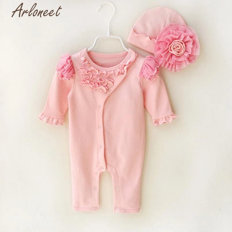 2017 модная шапочка для новорожденных девочек + комбинезон боди комплект одежды