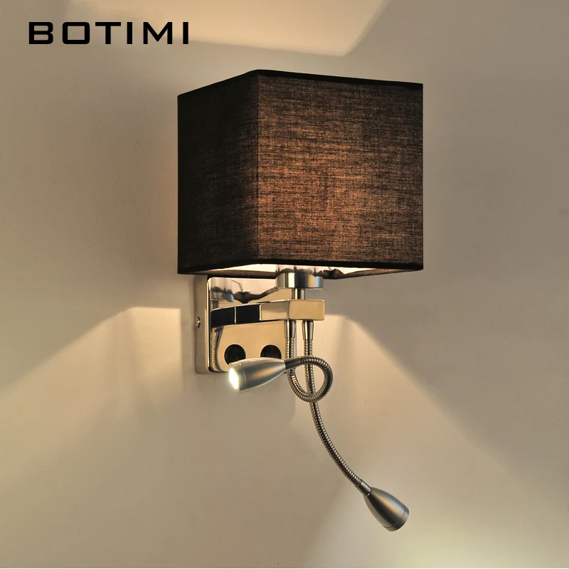 Современное светодиодное настенное бра BOTIMI с тканевым абажуром прикроватные