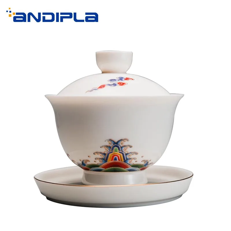 100ml Chinese Style Gaiwan White Porcelain Tea Bowl with Lid Saucer Kit Maker Teaware Drinkware Tureen Chinaware Decor | Дом и сад