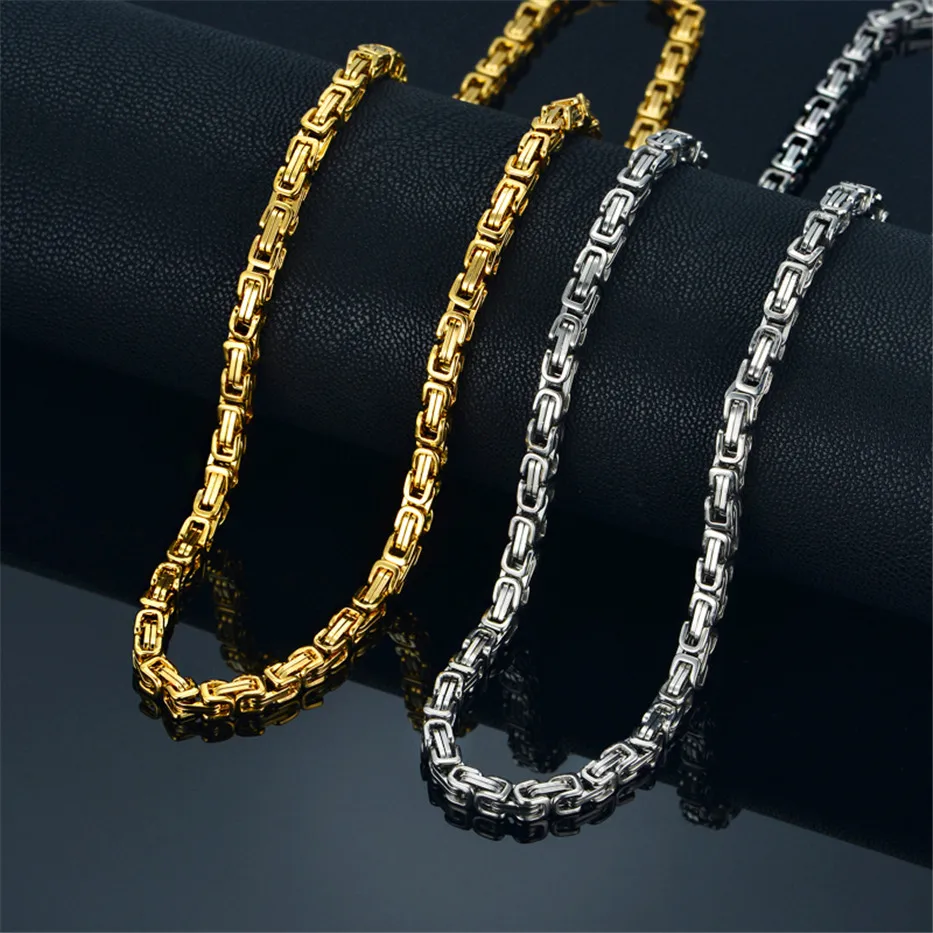 Neck Heavy Gold Chain For Men Thick Long Necklaces Male Color Hiphop Stainless Steel Byzantine Necklace 2019 Collares|Цепочки| |