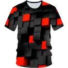 Футболка для мальчиков и девочек, черная, красная, волшебная, с 3D-принтом Тетрис, в клетку, лето 2021, детская забавная футболка для вечеринки, детские модные футболки, женская