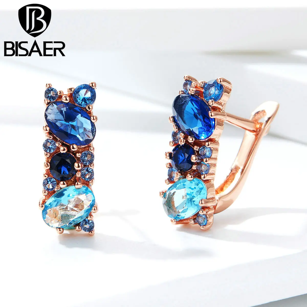 Женские серьги гвоздики BISAER простые геометрические серебристого цвета с