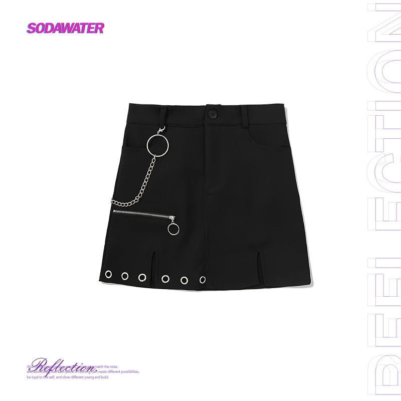 Женская уличная юбка SODAWATER черная с высокой талией на молнии лето 2019|Женские юбки|