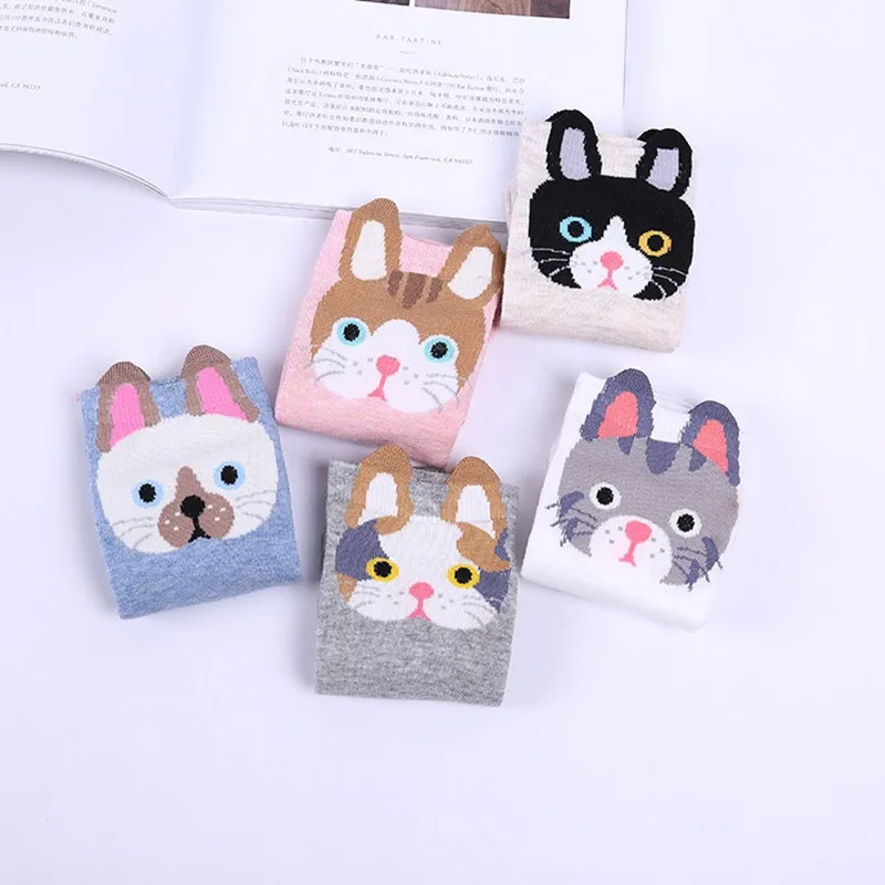 2019 милые женские хлопковые носки с животными Kawaii Носки рисунком собаки корейские