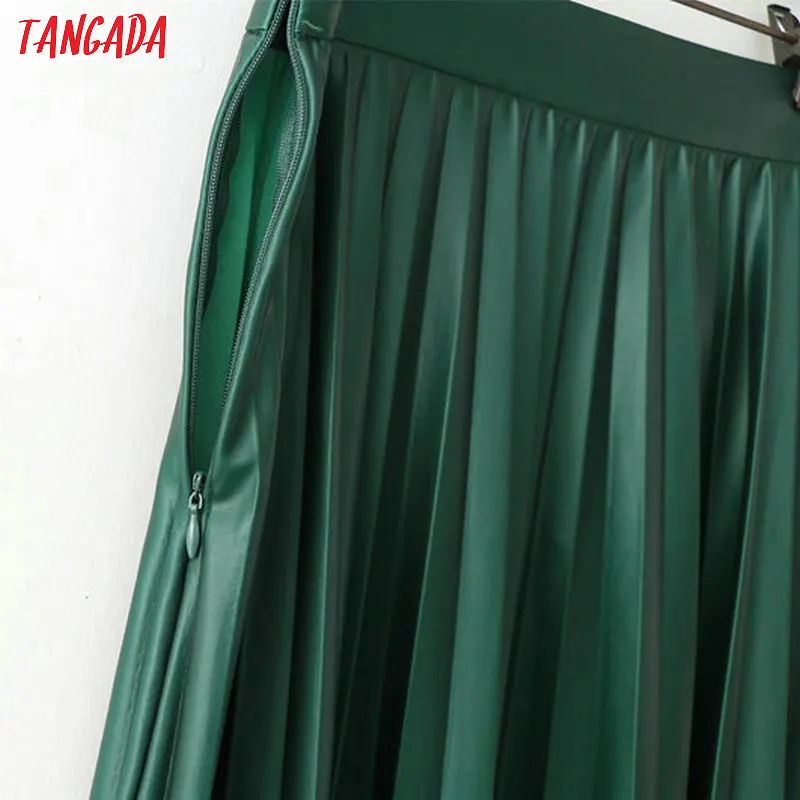 Tangada изумрудная юбка зеленая юбка плиссированная юбка плиссе юбка в складку кожаная юбка миди юбка ниже колена юбка с высокой талией кожаная юбка в складку базовая юбка зеленая кожа XD517