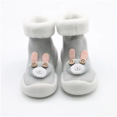 Light gray rabbit Обувь для младенцев; вязаная обувь для маленьких девочек; теплые зимние носки; обувь с кроликом; bebe; Одежда для новорожденных; ботиночки для малышей; обувь для девочки Тапочки - Цвет: Light gray rabbit