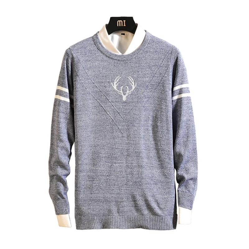 Мужской свитер с длинным рукавом вязаный большого размера | Мужская одежда