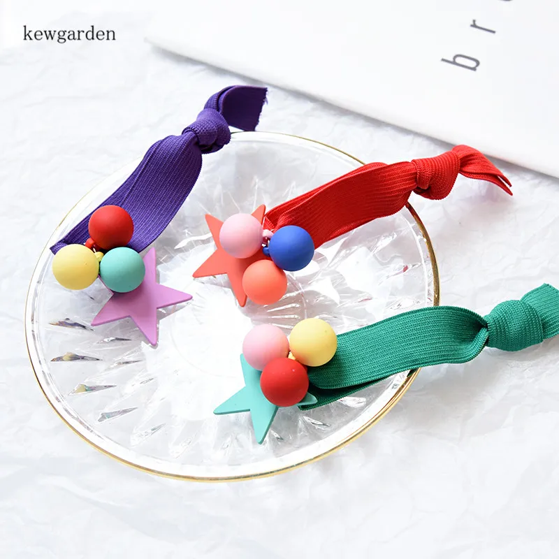 Kewgarden Cotton Ball Star Hair Accessories Elastic Bands Kids Girls Ponytail Rope Ring Headwear 4 Pcs | Мать и ребенок