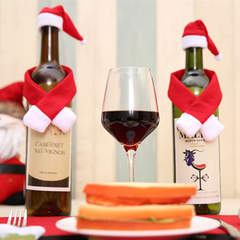 Рождественские аксессуары De Navidad Рождественская Шляпа Санты декоративный бокал для вина новогодние вечерние принадлежности домашняя Рождественская шапка Санта Клауса, Q