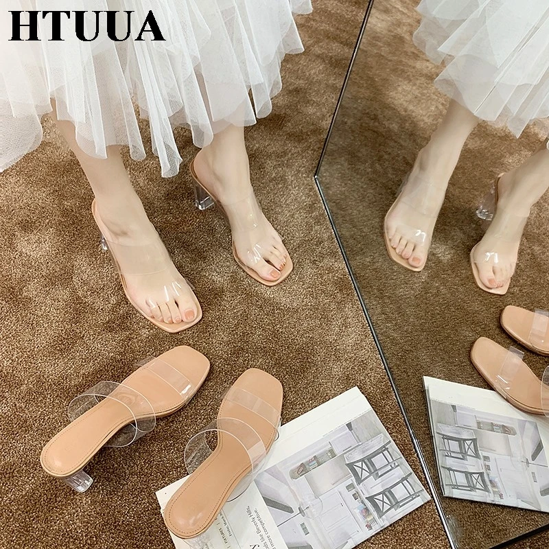 HTUUA 2019 модный прозрачный из ПВХ Для женщин шлёпанцы для пикантные женские