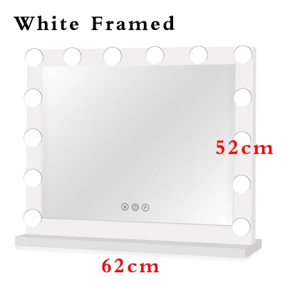 White 62x52cm Framed Голливуд Стиль зеркало с подсветкой для макияжа 10xmagnification зеркало Сенсорный экран светодиодный подсветка косметического зеркала Красота - Цвет: White 62x52cm Framed