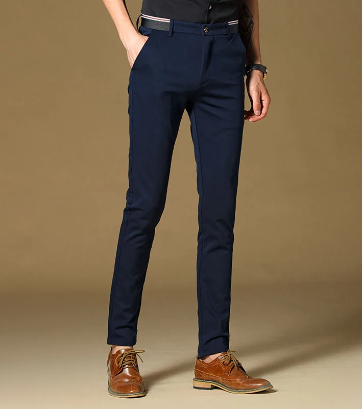 Новинка высокое качество мужская мода приталенный костюм брюки темно синие