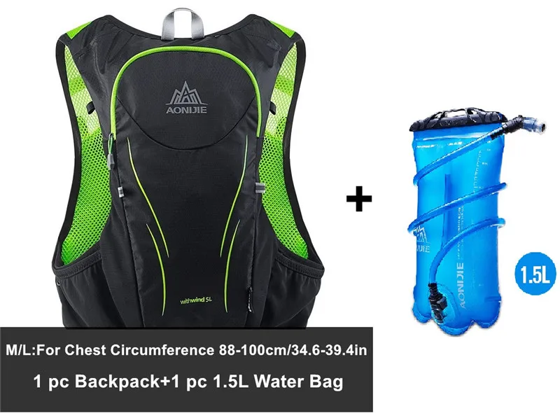 Gr ML BP Waterbag AONIJIE, уличный спортивный рюкзак для бега, 5л, марафон, гидратационный жилет, пакет для 1,5л, сумка для воды, супер светильник, сумка для велоспорта, походов - Цвет: Gr ML BP Waterbag