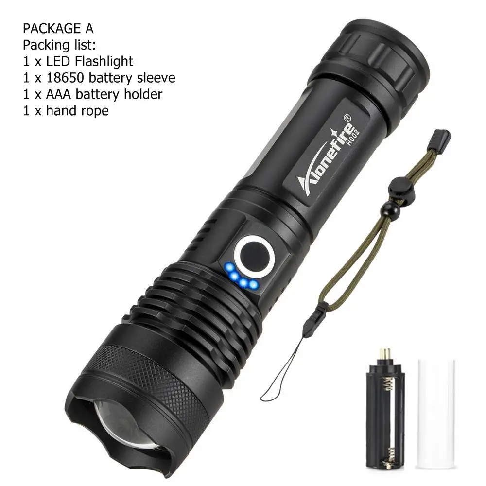 PACKAGE A AloneFire H002 XHP50 светодиодный светильник-вспышка, конвой, объектив, мощный аккумулятор 26650, тактический светодиодный светильник-вспышка с поворотным зумом, светодиодный фонарь - Испускаемый цвет: PACKAGE A