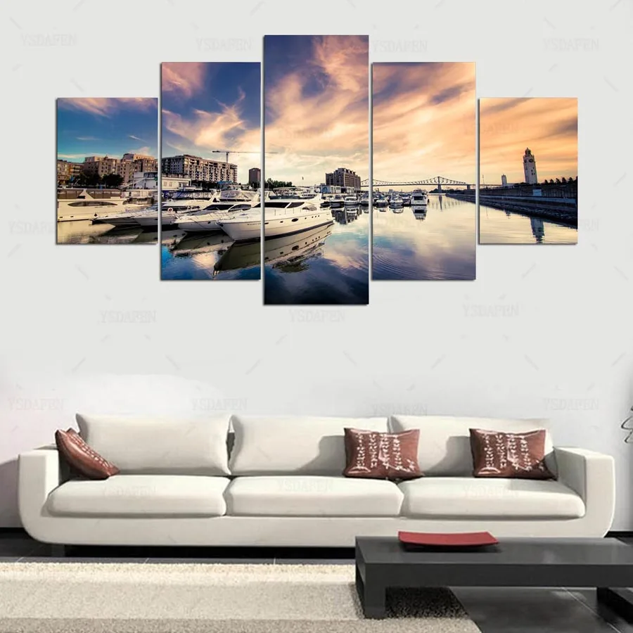 5 шт. океан масляные краски домашний декор закат пляж голубое небо парусник