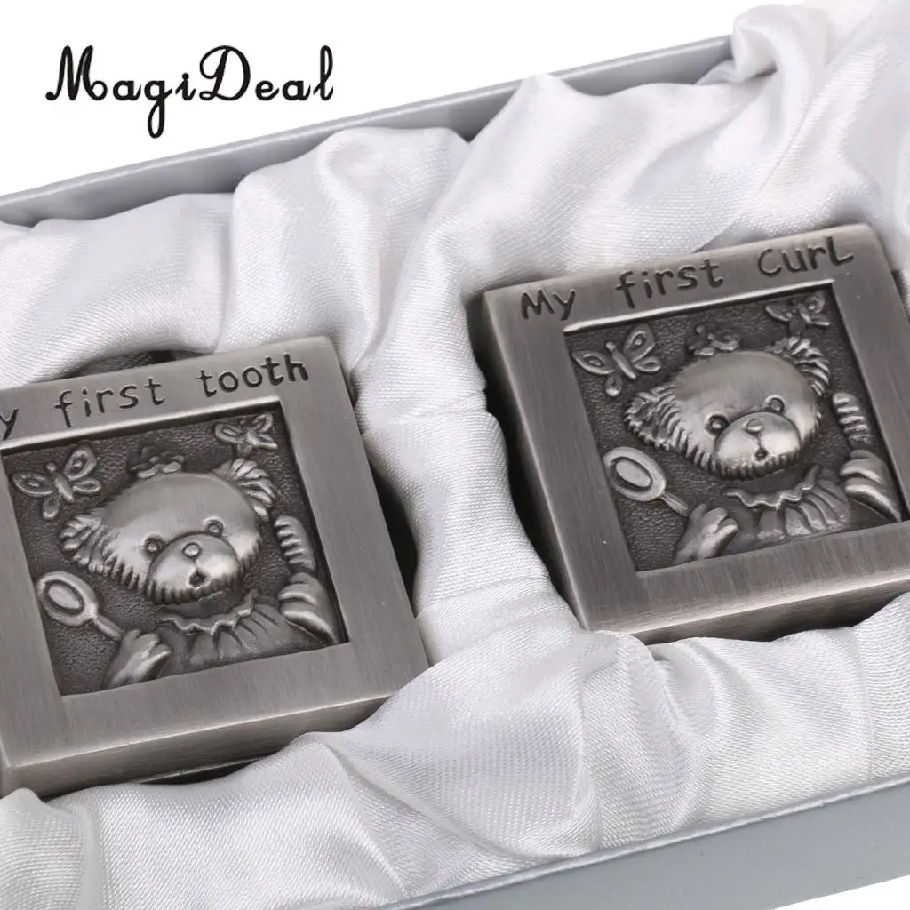 Bear MagiDeal 2 шт./компл. Мой Первый зуб и локон волос серебряная шкатулка для украшений набор память мальчик девочка подарок Baby Shower День рождения выступает подарочную коробку - Цвет: Bear