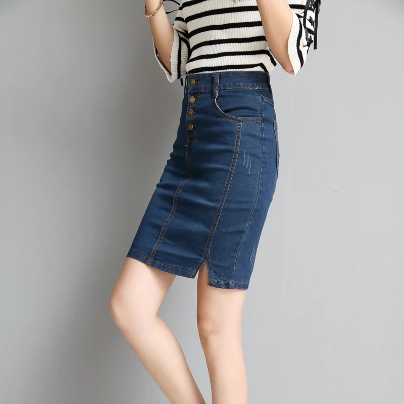 Hight Waist Women Slim Denim Pencil Skirt 2017 New Fashion Open Slit Buttons Sexy Office Ladies Mini Skirts Work Wear | Женская одежда
