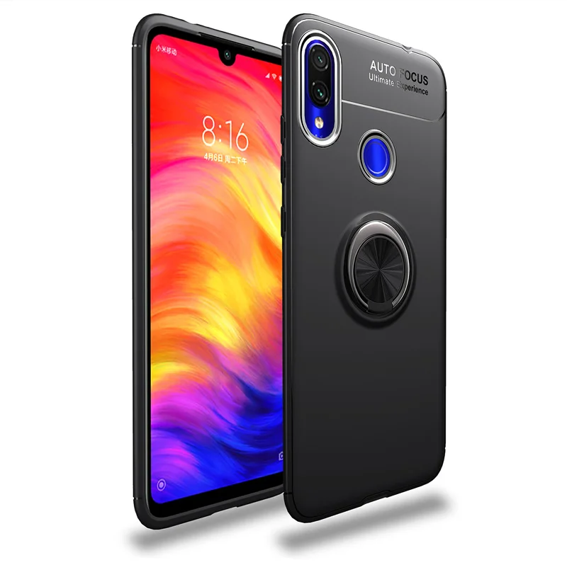 Чехол-кольцо 360 для huawei Y6 Y7 Pro Prime, вращающийся металлический магнитный силиконовый Магнитный чехол из ТПУ - Цвет: black and black ring