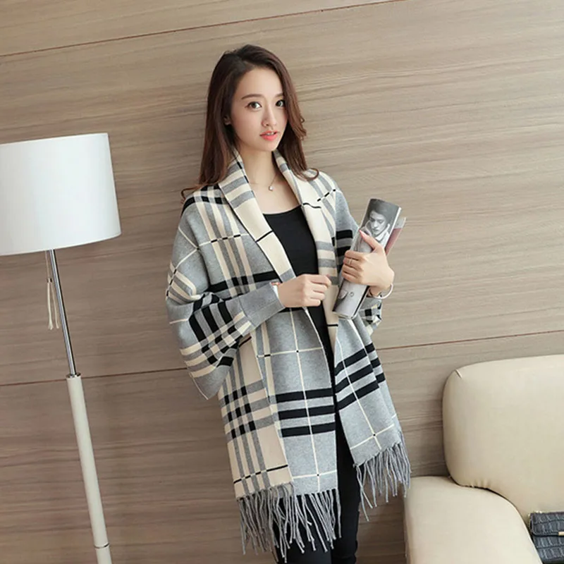 SimAi 2018 autumn and winter new style knitted shawl large loose sleeves sweater.Loose coat Tops |