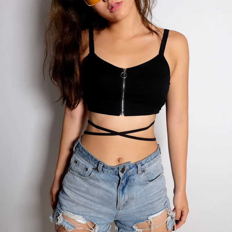 Новинка 2018 женские пикантные майки на молнии с перекрестной завязкой топы для