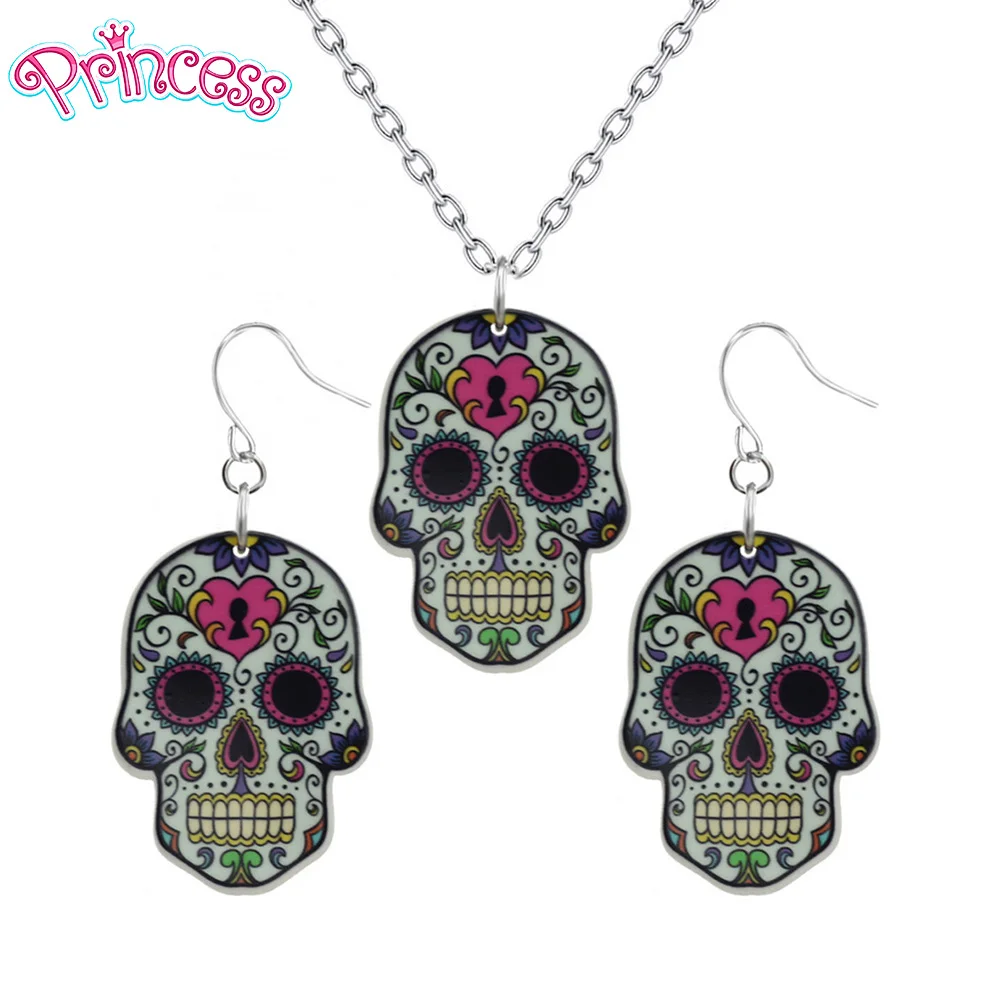 2019 модные ювелирные изделия Сердце череп голова скелета серьги подвеска цепочка