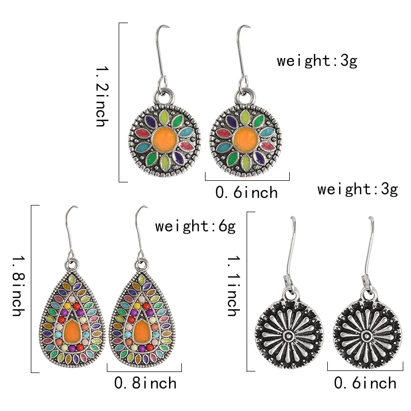3 пар/уп. старинные богемные серьги антикварные разноцветные бусы свисающие для