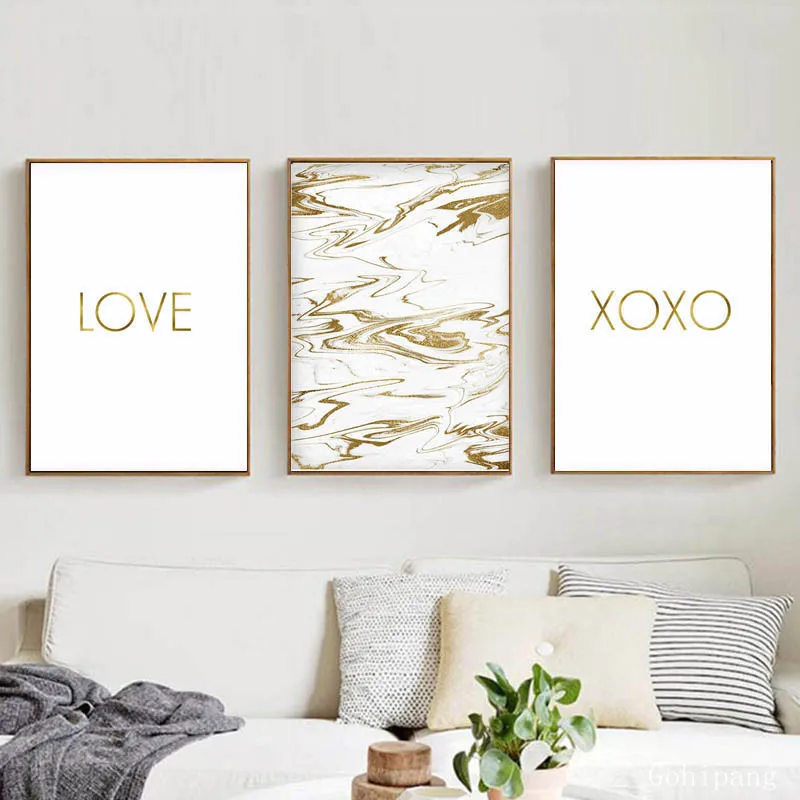 Xoxo Print Love Quotes Canvas Painting Marble Gold Wall Decor Scandinavian Poster Pictures for Living Room no frame | Дом и сад