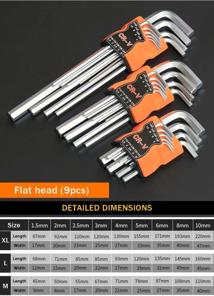 Flat Head FGHGF 9 шт. L Тип двухконцевая отвертка шестигранная гаечный ключ Набор шестигранный ключ шестигранный плоский шар Torx звезда головка гаечный ключ Набор ручные инструменты - Цвет: Flat Head